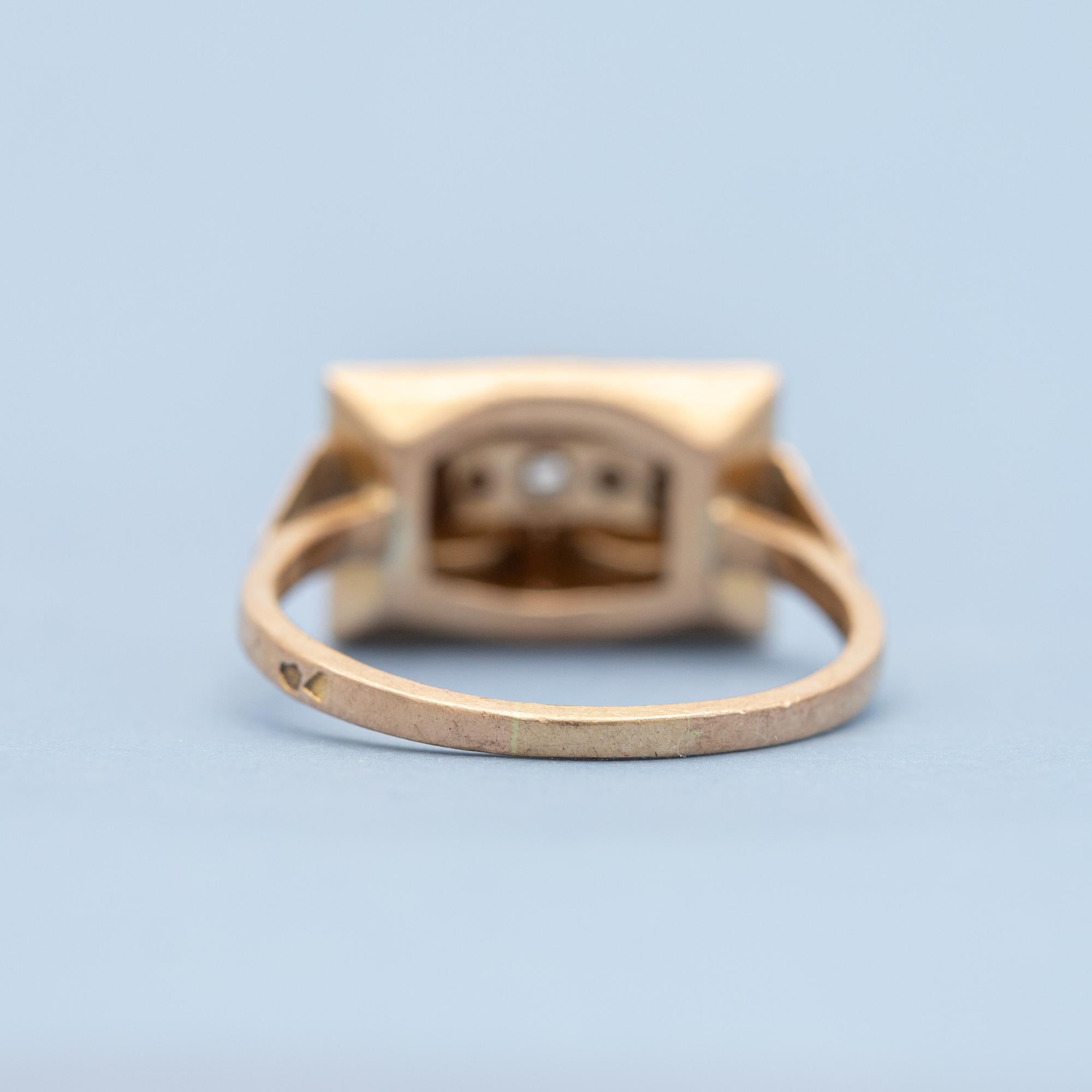 18 k yellow gold tank ring - real rose cut diamonds - Retro estate bulky ring 6