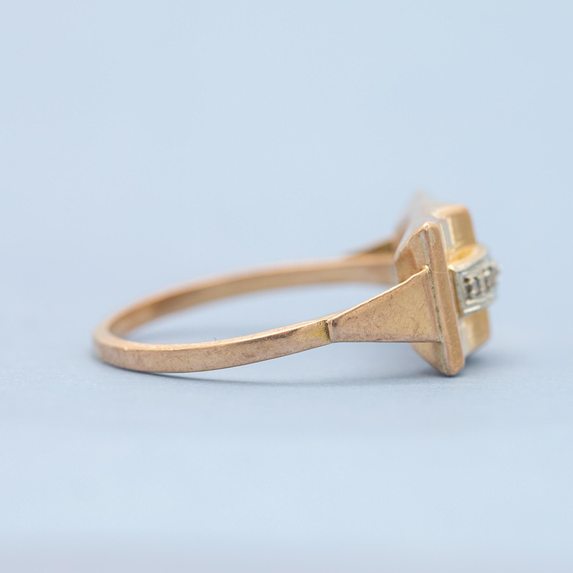 18 k yellow gold tank ring - real rose cut diamonds - Retro estate bulky ring 7