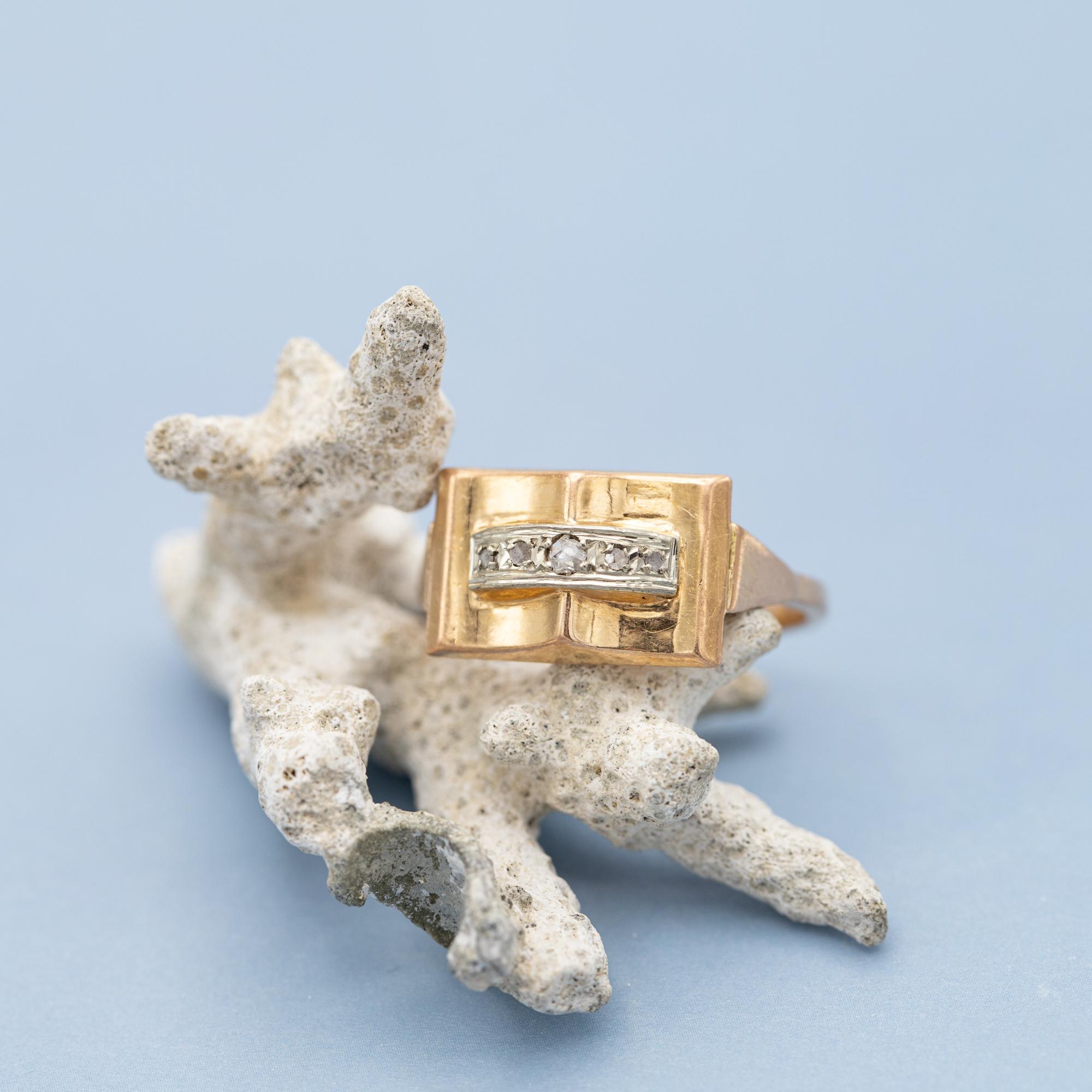 18 k yellow gold tank ring - real rose cut diamonds - Retro estate bulky ring In Good Condition In Antwerp, BE
