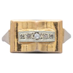 Bague tank en or jaune 18 carats - véritables diamants taille rose - bague rétro estate bulky