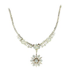 18 Karat Gelbgold viktorianischer Stern-Halskette mit Anhänger/Brosche, Perlen und Diamanten
