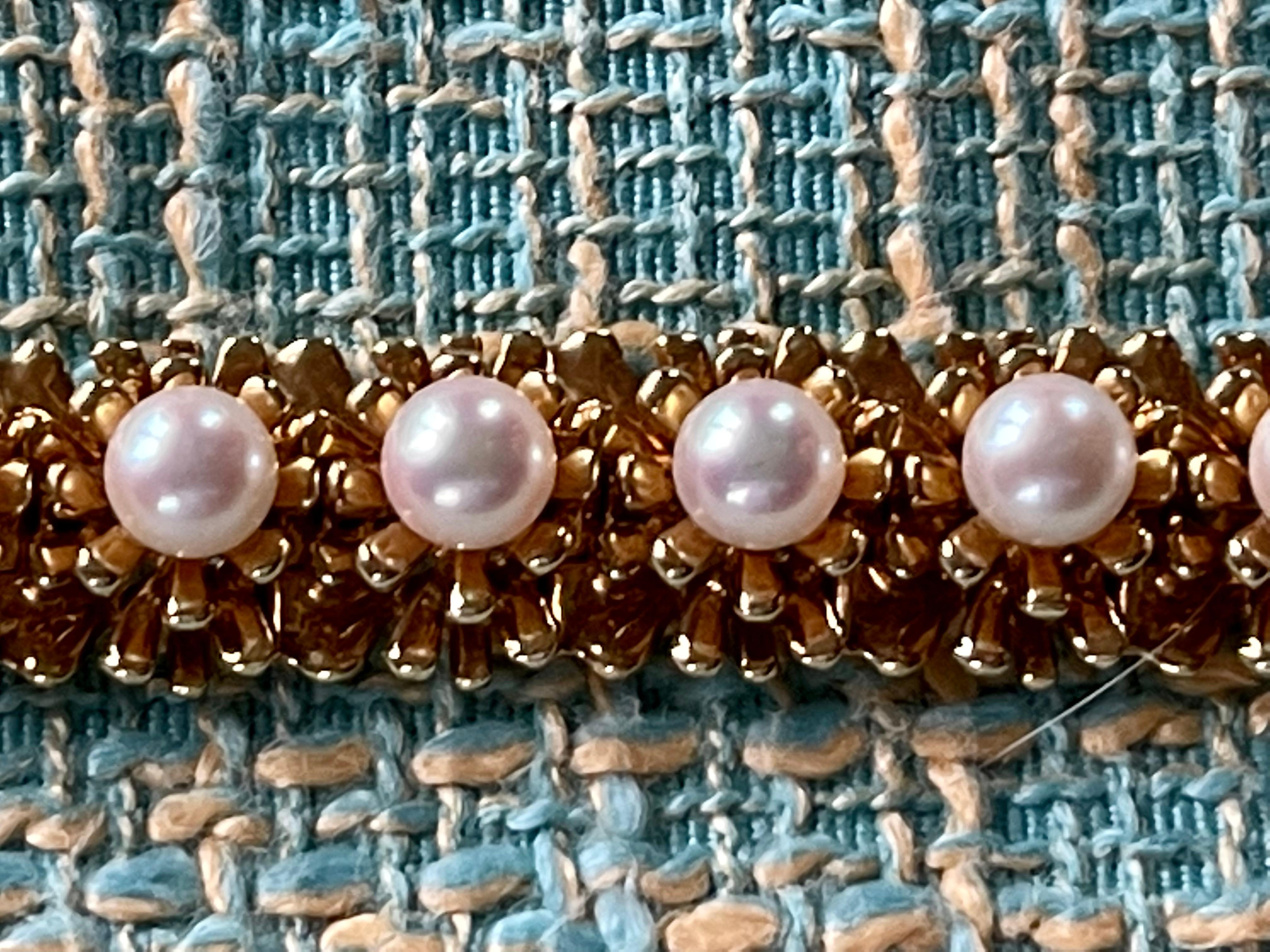 Women's 18 K Yellow Gold Vintage Bracelet with Akoya Pearls For Sale