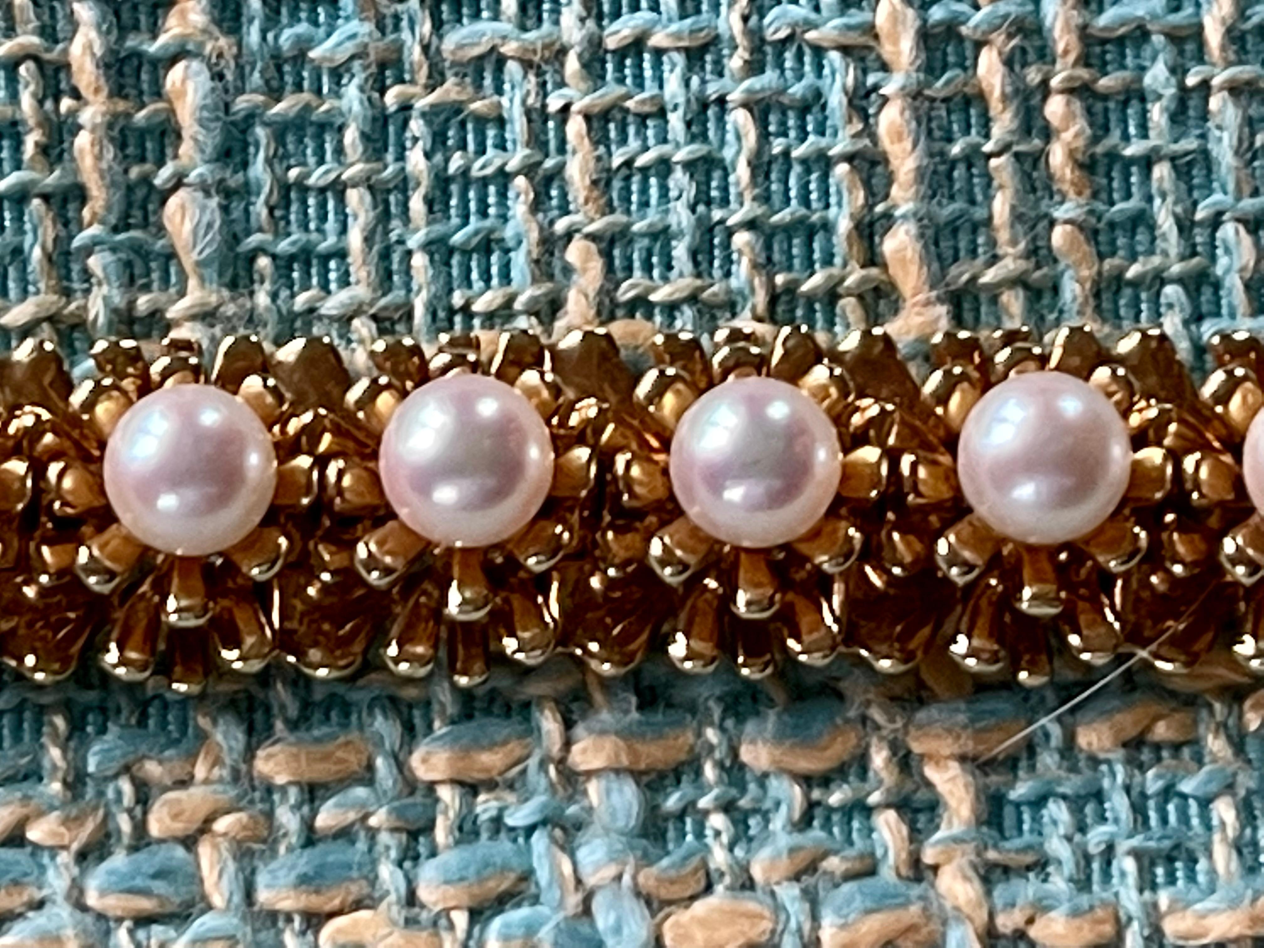 Women's 18 K Yellow Gold Vintage Bracelet with Akoya Pearls