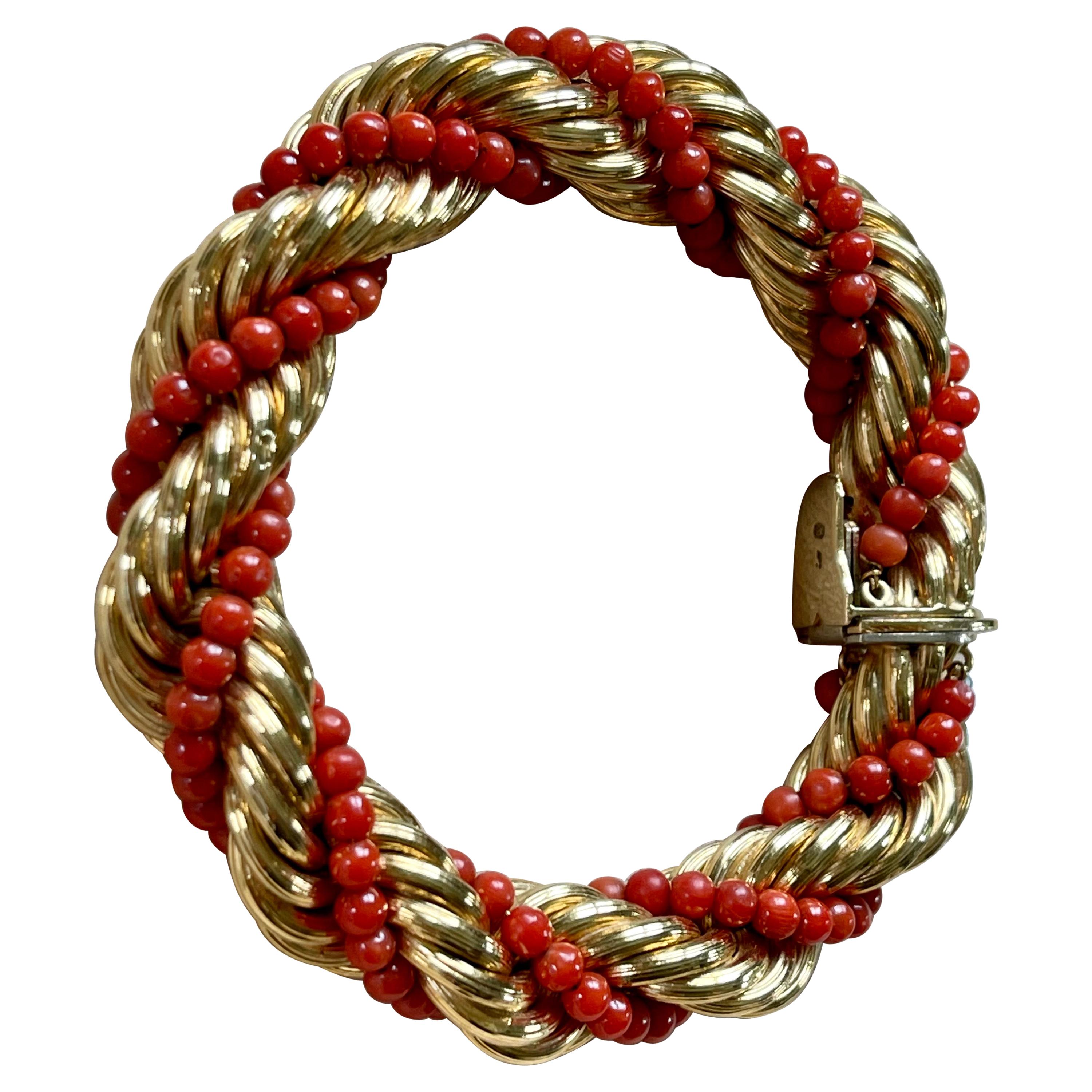 18 K Yellow Gold Vintage Coral Rope Torsade Bracelet