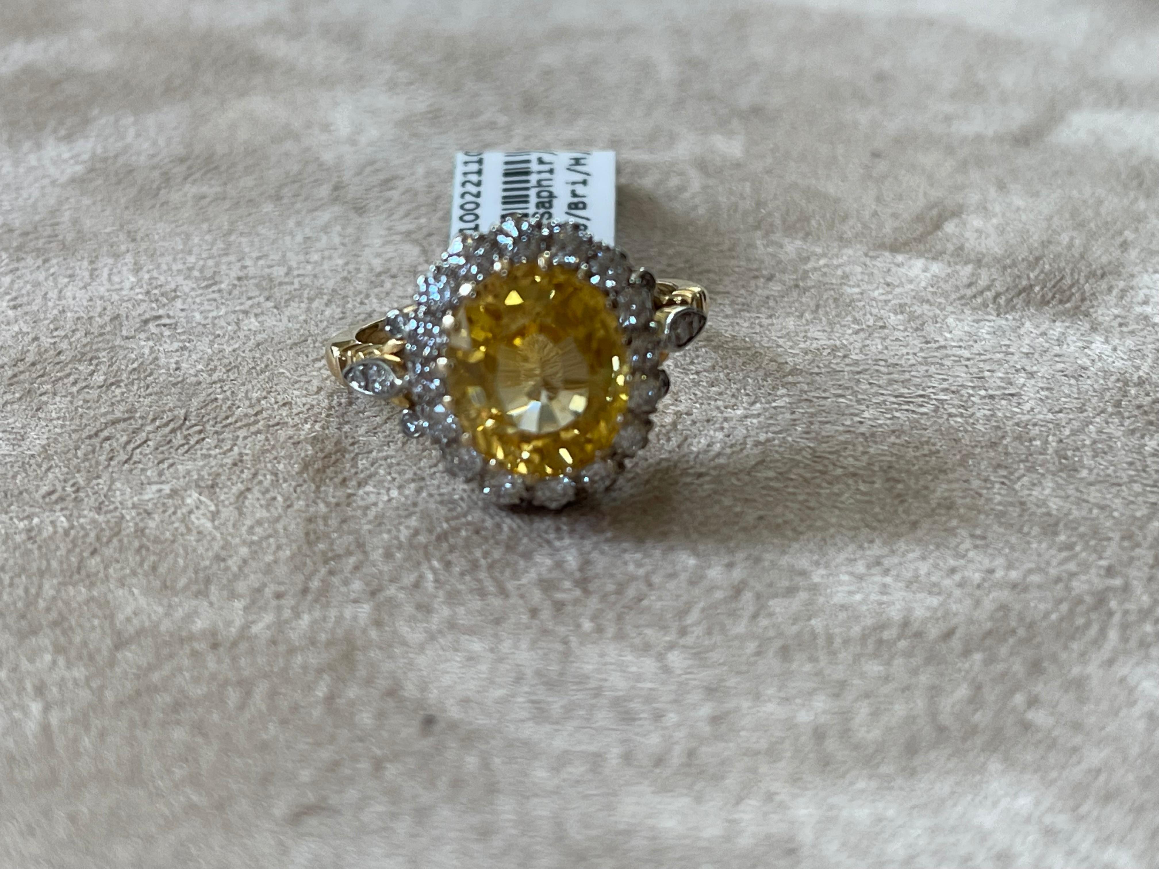 Oval Cut 18 K Yellow Gold Vintage Entourage Ring Yellow Sapphire Diamonds For Sale