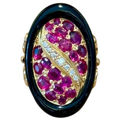 18 K yellow Gold Vintage Ring with Onyx Ruby Diamond