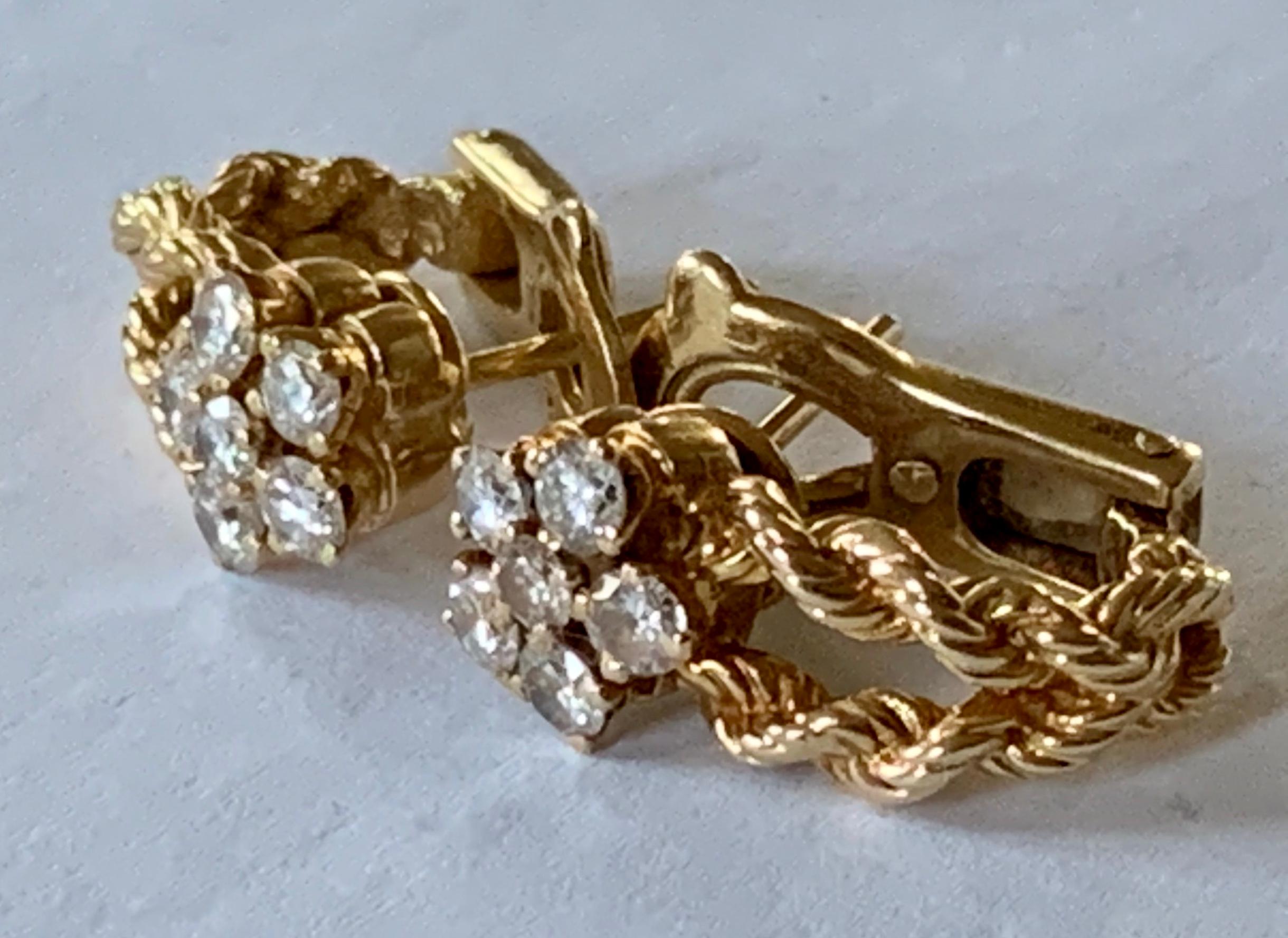 18 Karat Yellow Gold Vintage Rope Twist Diamond Ear Studs by Boucheron, Paris For Sale 4