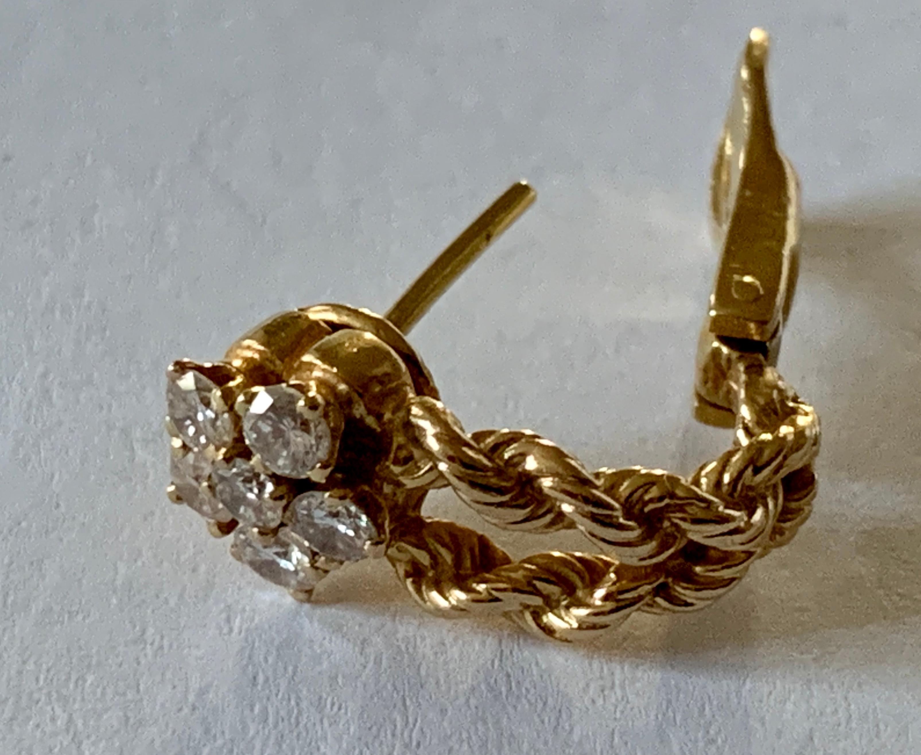 Round Cut 18 Karat Yellow Gold Vintage Rope Twist Diamond Ear Studs by Boucheron, Paris For Sale