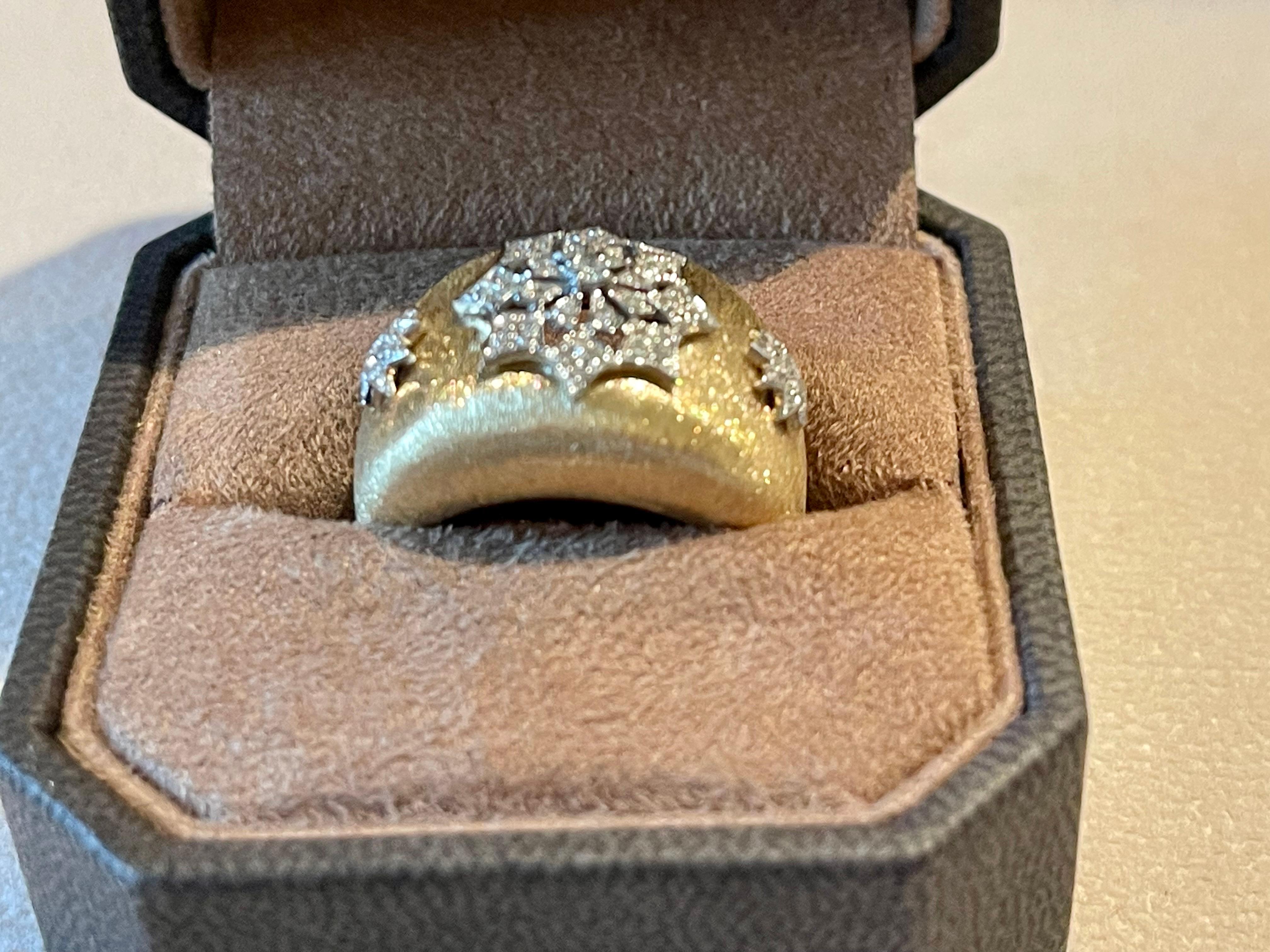 18 K yellow white brushed Gold band Ring Diamonds For Sale 1