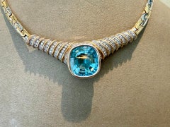 18 K yellow white Gold Diamond Blue Topaz Necklace Kurz Switzerland