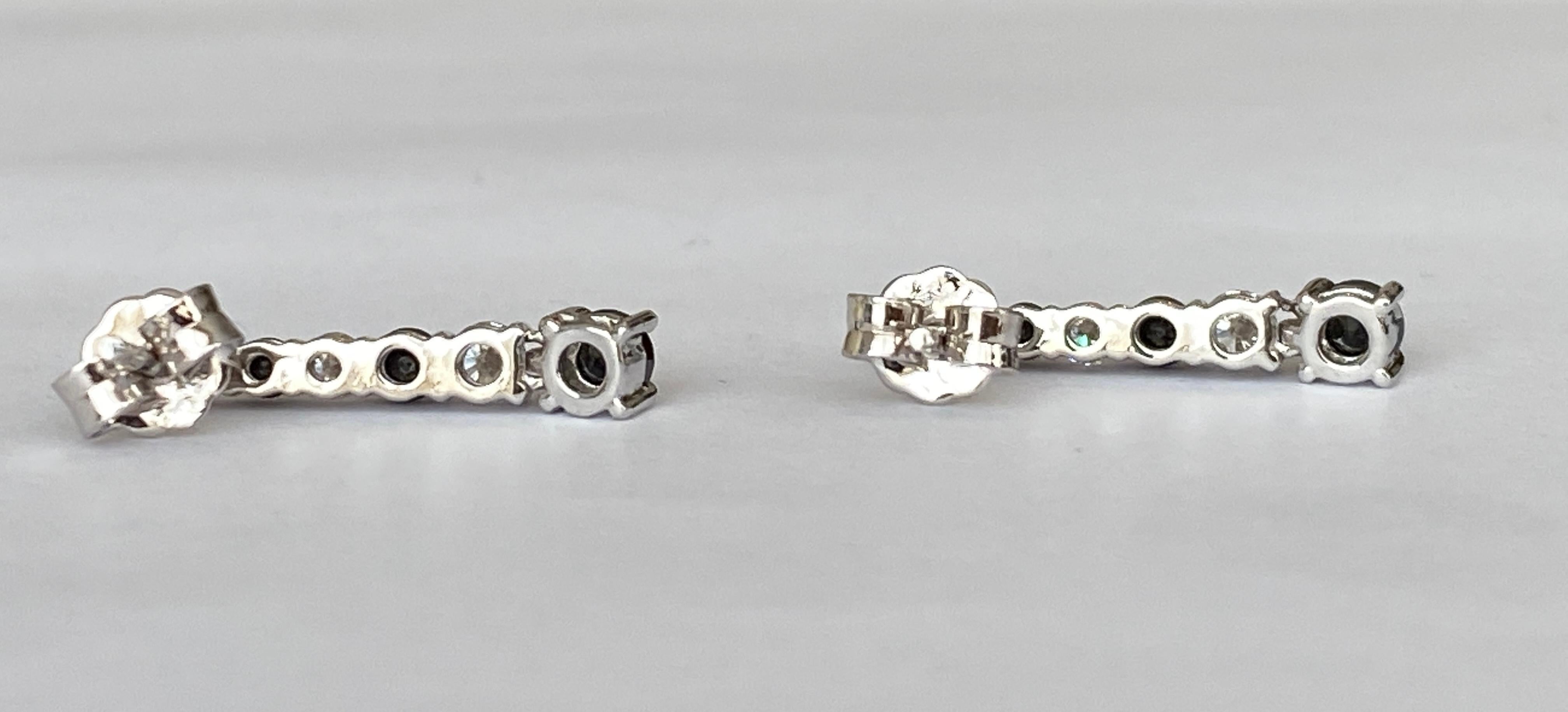 18 Karat White Gold Dangle Ear Studs with White and Black Diamonds For Sale 3