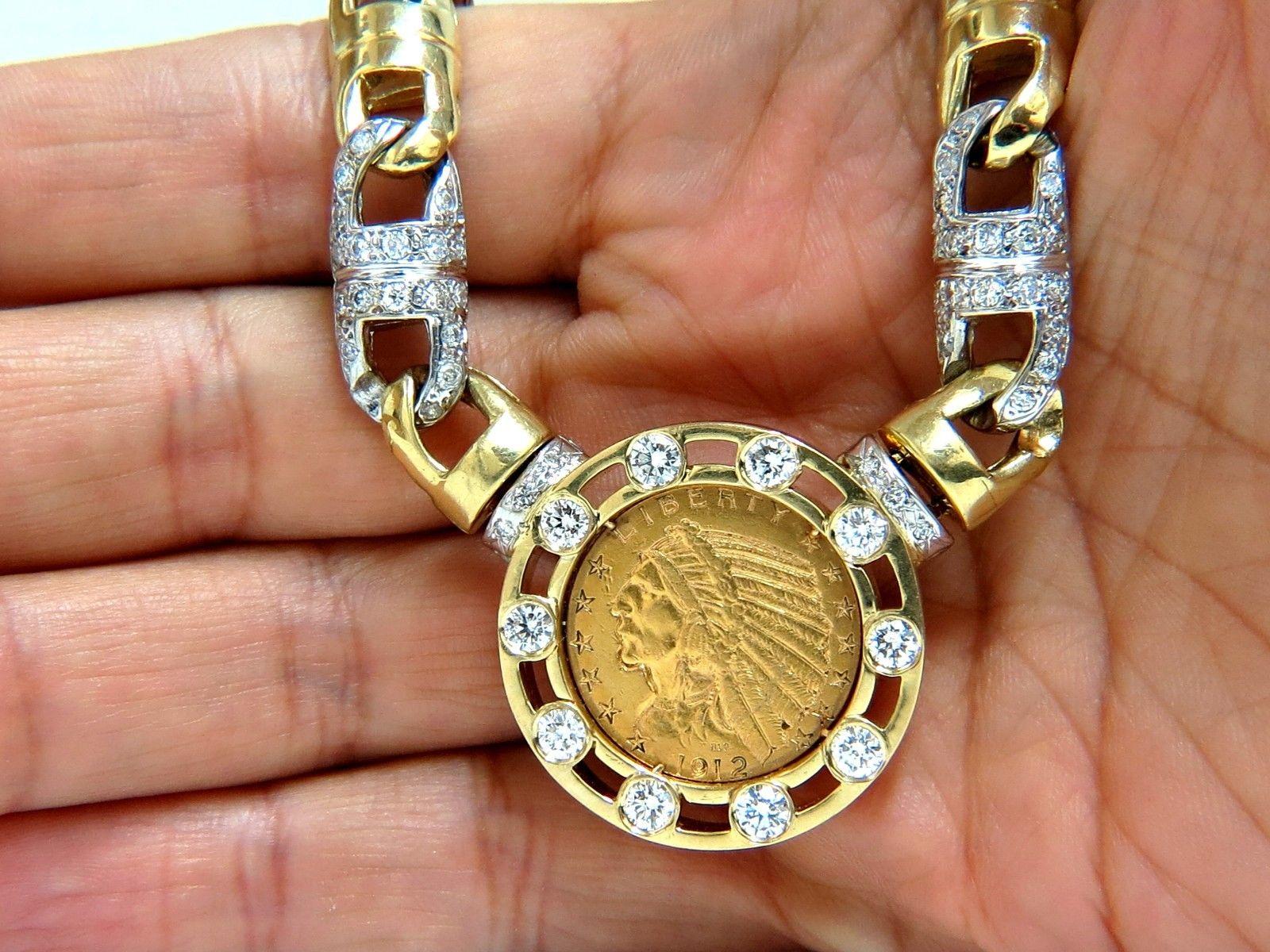 18 Karat 105 Gram 1912 Indian Head BLP Fine Coin 6.10 Carat Diamond Necklace 4