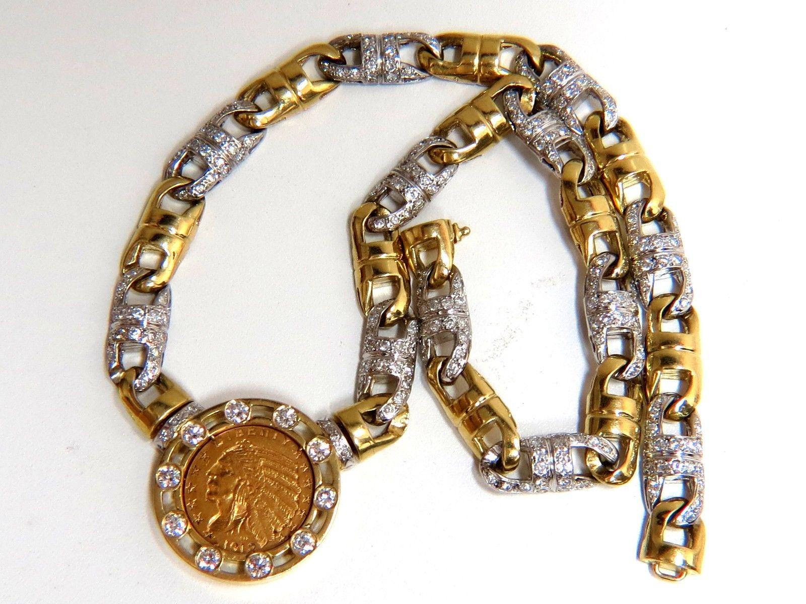 18 Karat 105 Gram 1912 Indian Head BLP Fine Coin 6.10 Carat Diamond Necklace 6