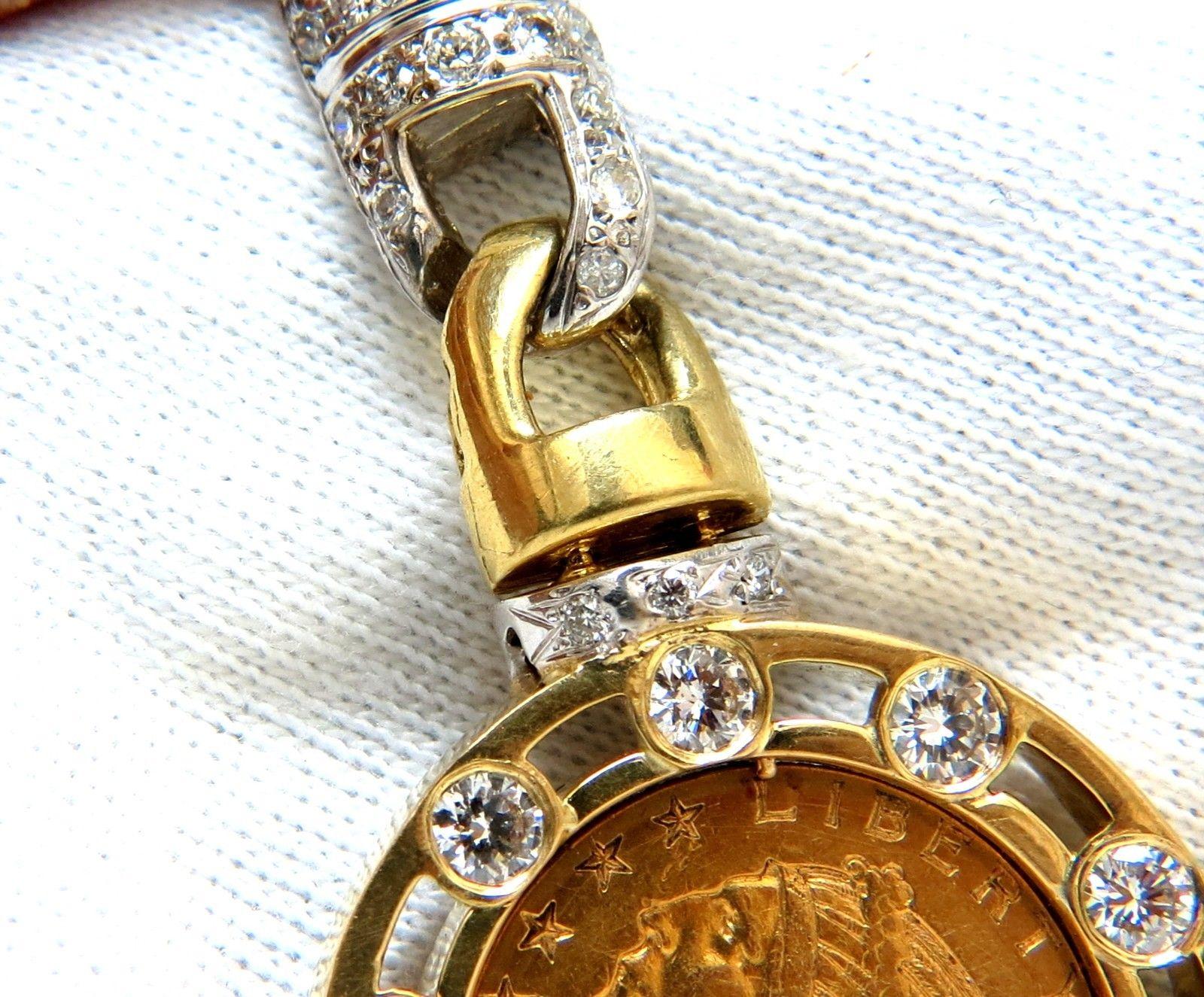 18 Karat 105 Gram 1912 Indian Head BLP Fine Coin 6.10 Carat Diamond Necklace In Excellent Condition In New York, NY