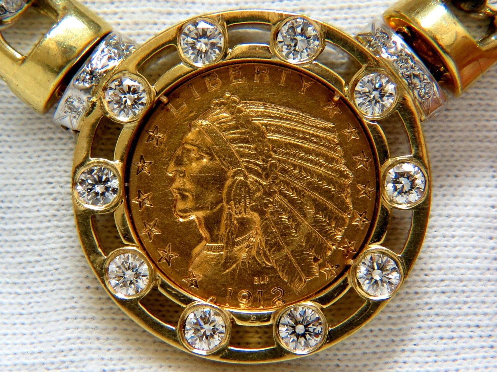 Women's or Men's 18 Karat 105 Gram 1912 Indian Head BLP Fine Coin 6.10 Carat Diamond Necklace