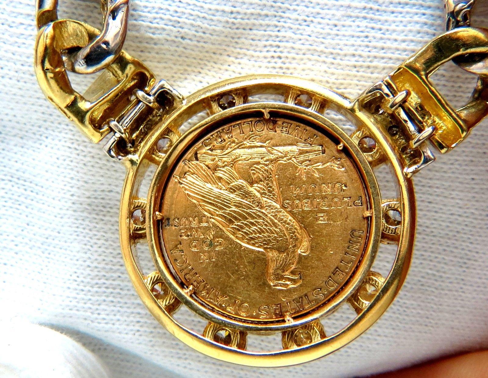 18 Karat 105 Gram 1912 Indian Head BLP Fine Coin 6.10 Carat Diamond Necklace 1