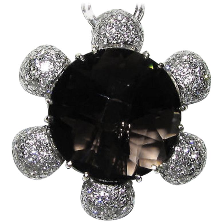 18 Karat 12.50 Carat Checkerboard Topaz Diamond Necklace
