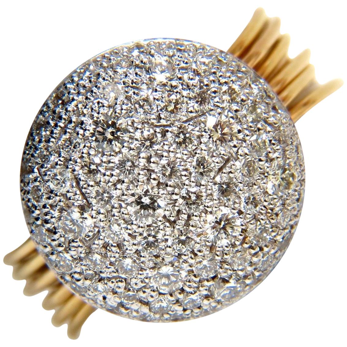 18 Karat 1.36 Carat Multi Bands Bead Set Modern Deco Diamond Ladies Ring For Sale