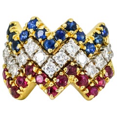 18 Karat 14 Karat White Yellow Gold Diamond Sapphire Ruby Band Ring