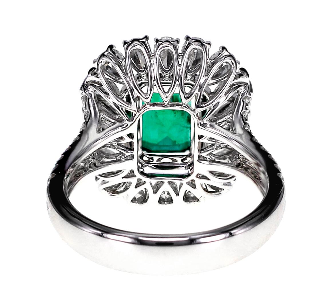 Emerald Cut 18 Karat 1.55 Carat Vivid Green Emerald and Diamond Solitaire Ring
