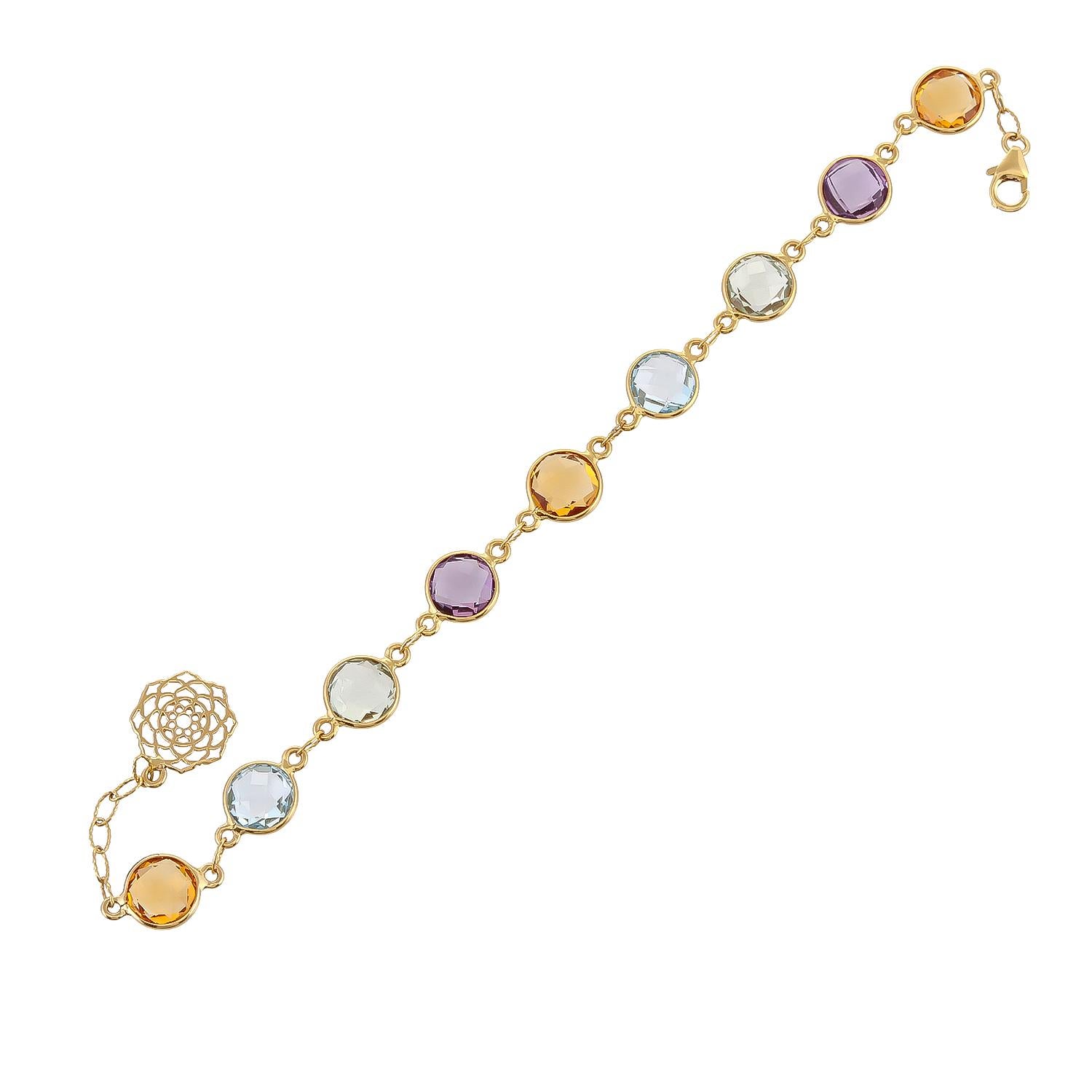 Simple 17.12ct briolettes round in various gems is perfect for your summer and spring wardrobe
The total length of bracelet - 8 inches
size of gemstones- 8X8 mm