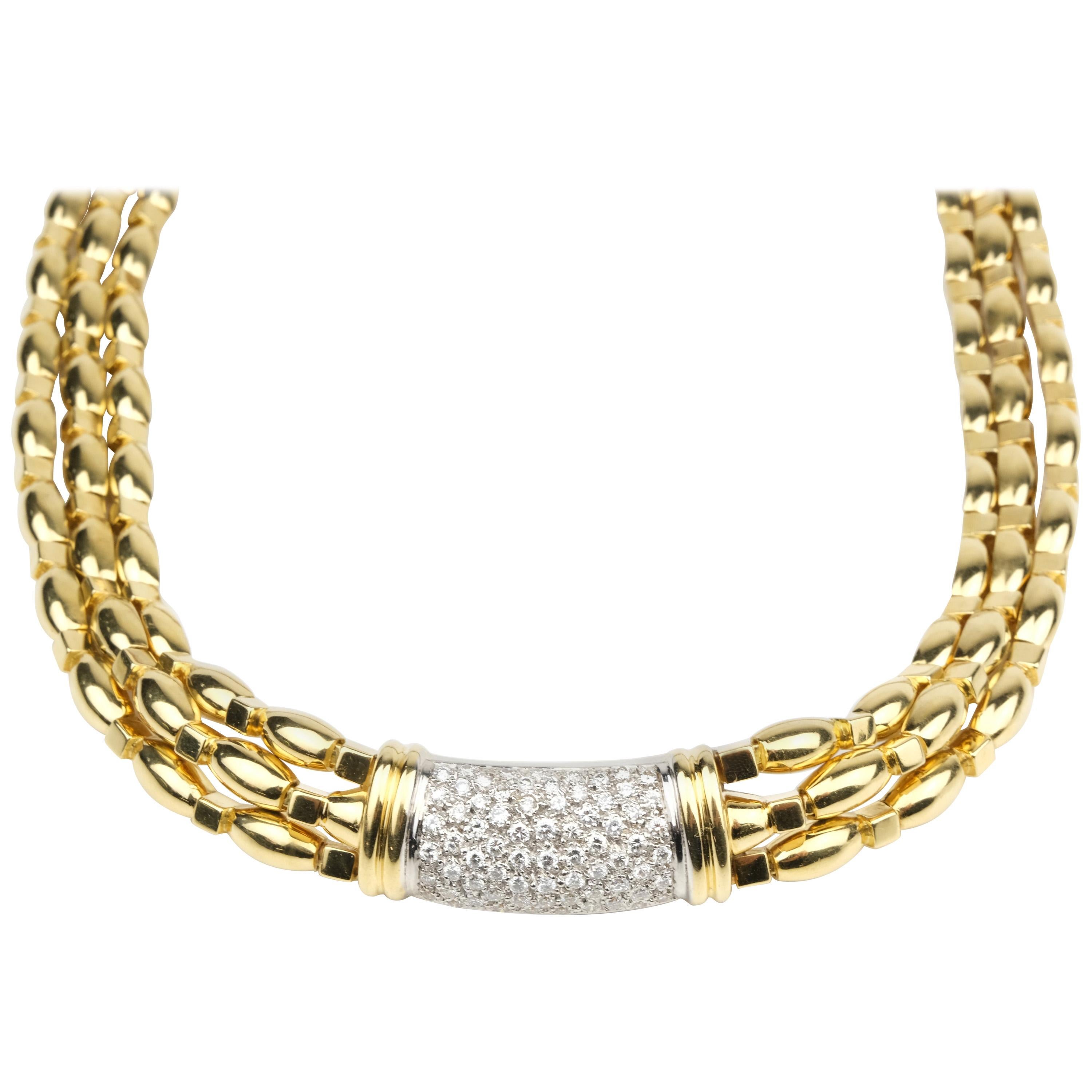 18 Karat 1.77 Carat Diamond Triple Strand Necklace For Sale