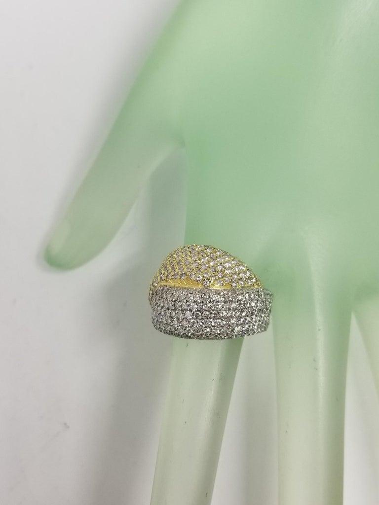 Women's or Men's 18 Karat 2-Tone 4.15 Carat Diamond Pave' Ring For Sale