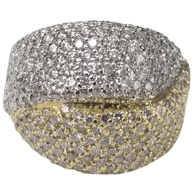 Bague « Pave » en or bicolore 18 carats avec diamants de 4,15 carats