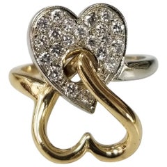 Anillo Corazón Diamante 18 Kilates 2 Tonos Doble Corazón