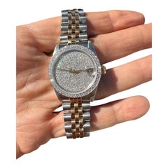 18 karat 2-Tone Rolex Datejust 31 mm Watch 4ctw Diamond Pave Dial and Bezel