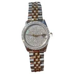18 karat 2-Tone Rolex Datejust 31 mm Watch 4ctw Diamond Pave Dial and Bezel