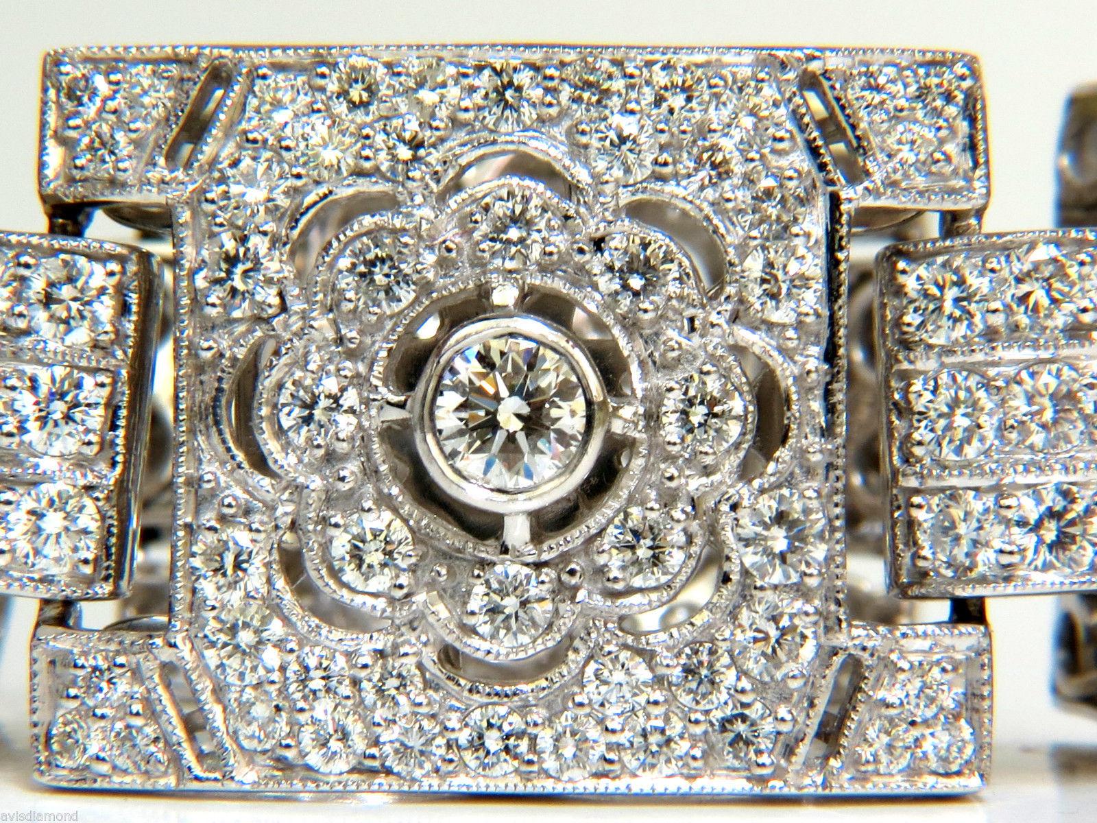 18 Karat 20.00 Carat Diamonds Art Deco Style Classic Link Cuff Bracelet Cluster For Sale 5