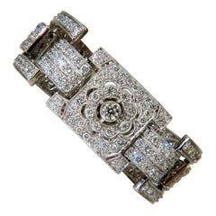 18 Karat 20.00 Carat Diamonds Art Deco Style Classic Link Cuff Bracelet Cluster*