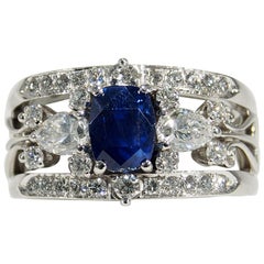 18 Karat 2.10 Carat Sapphire Diamond Ring AGL Certified White Gold