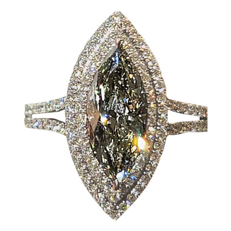 18 Karat 2.12 Carat Rare Chameleon Fancy Gray-Yellowish Green Diamond Ring For Sale