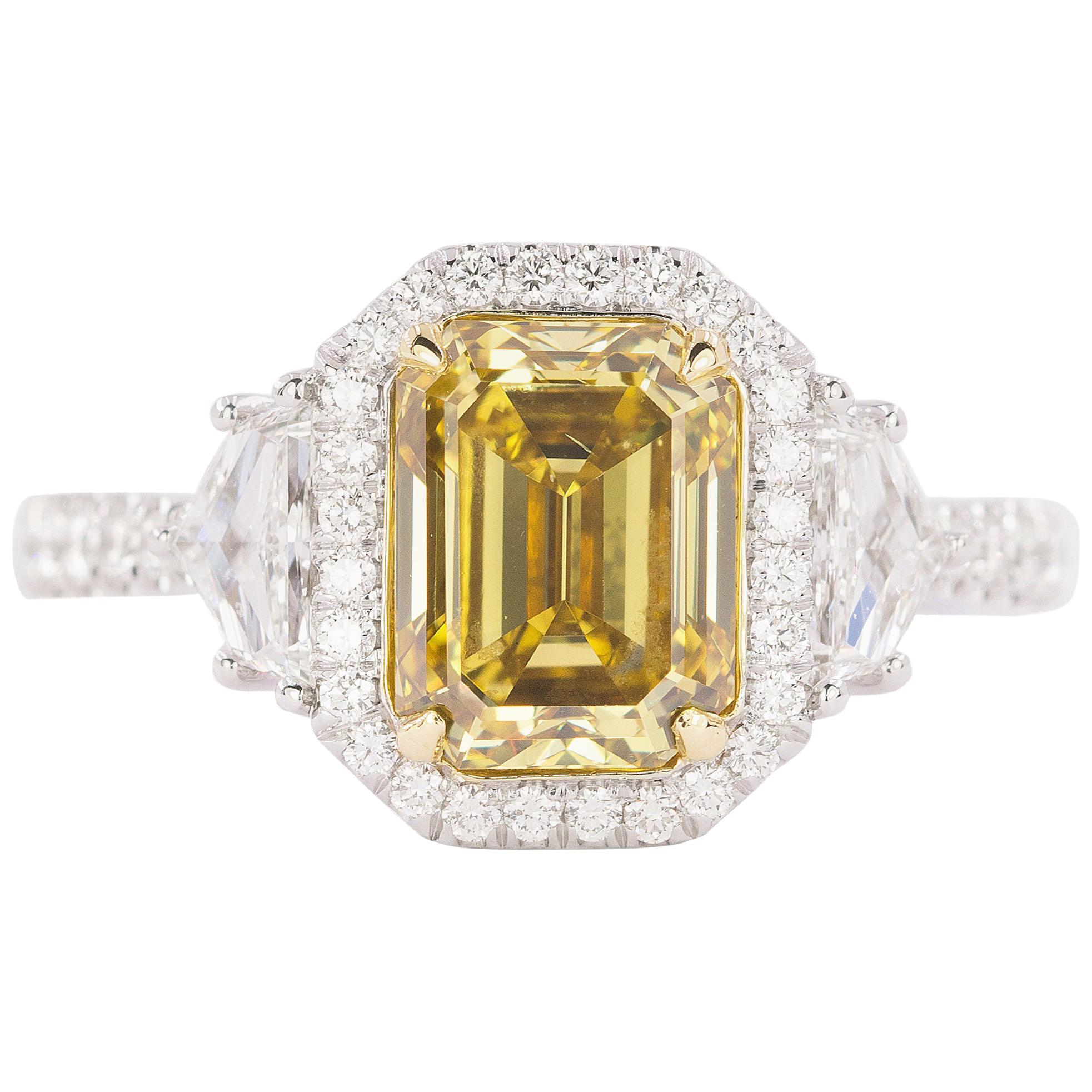 18 Karat 2.26 Carat Fancy Deep Yellow Diamond Ring