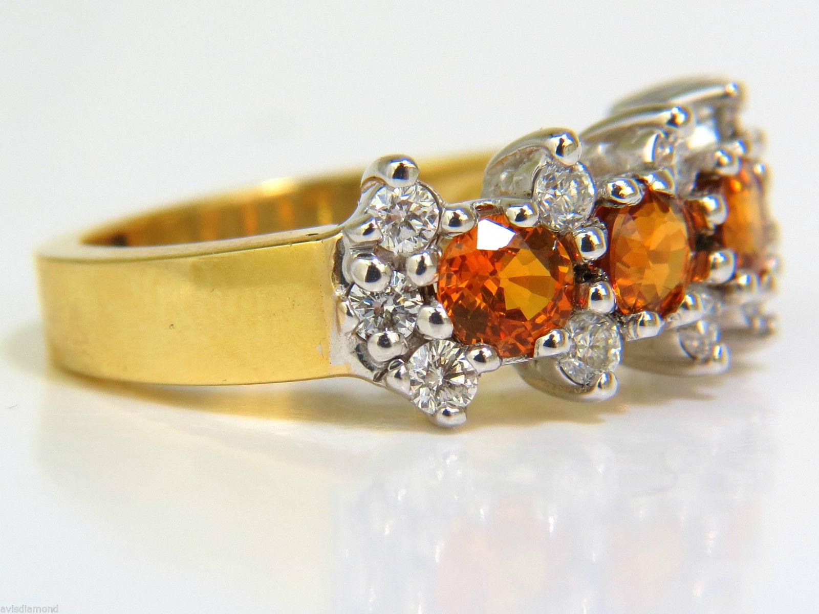 Round Cut 18 Karat, 2.27 Carat Natural Fine Gem Orange Sapphires Diamond Band Ring For Sale