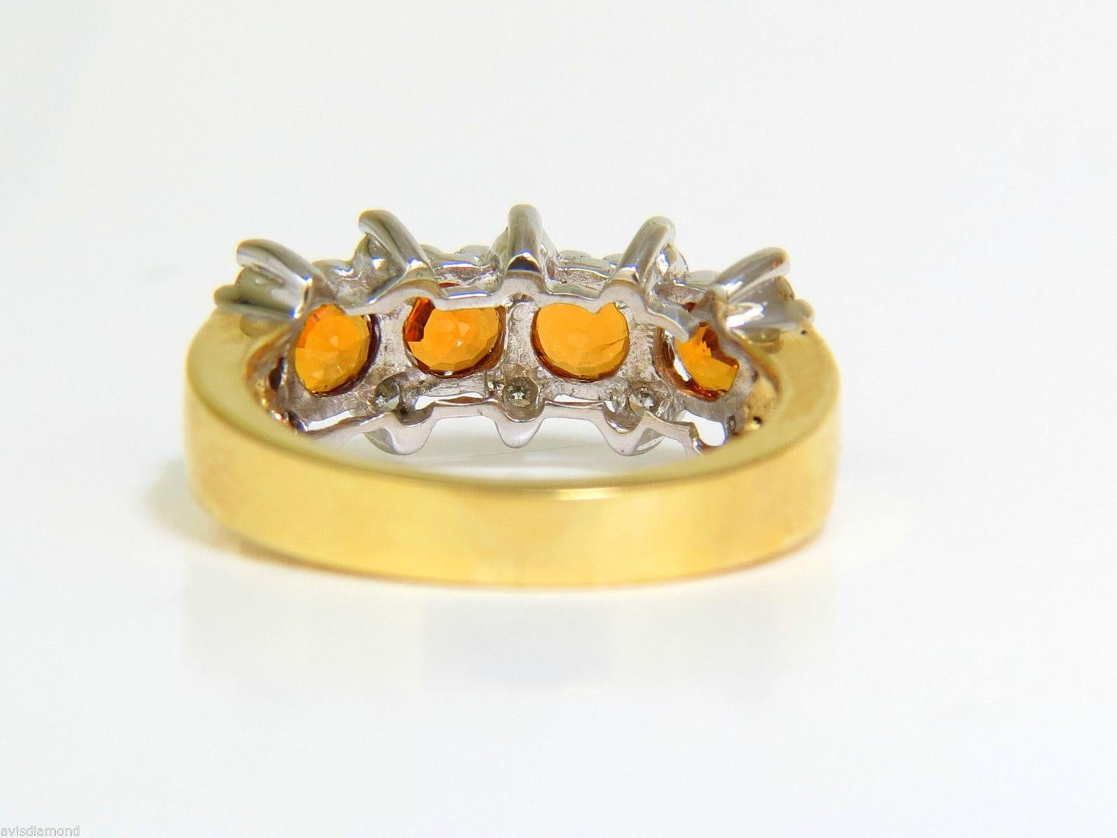 Women's or Men's 18 Karat, 2.27 Carat Natural Fine Gem Orange Sapphires Diamond Band Ring For Sale
