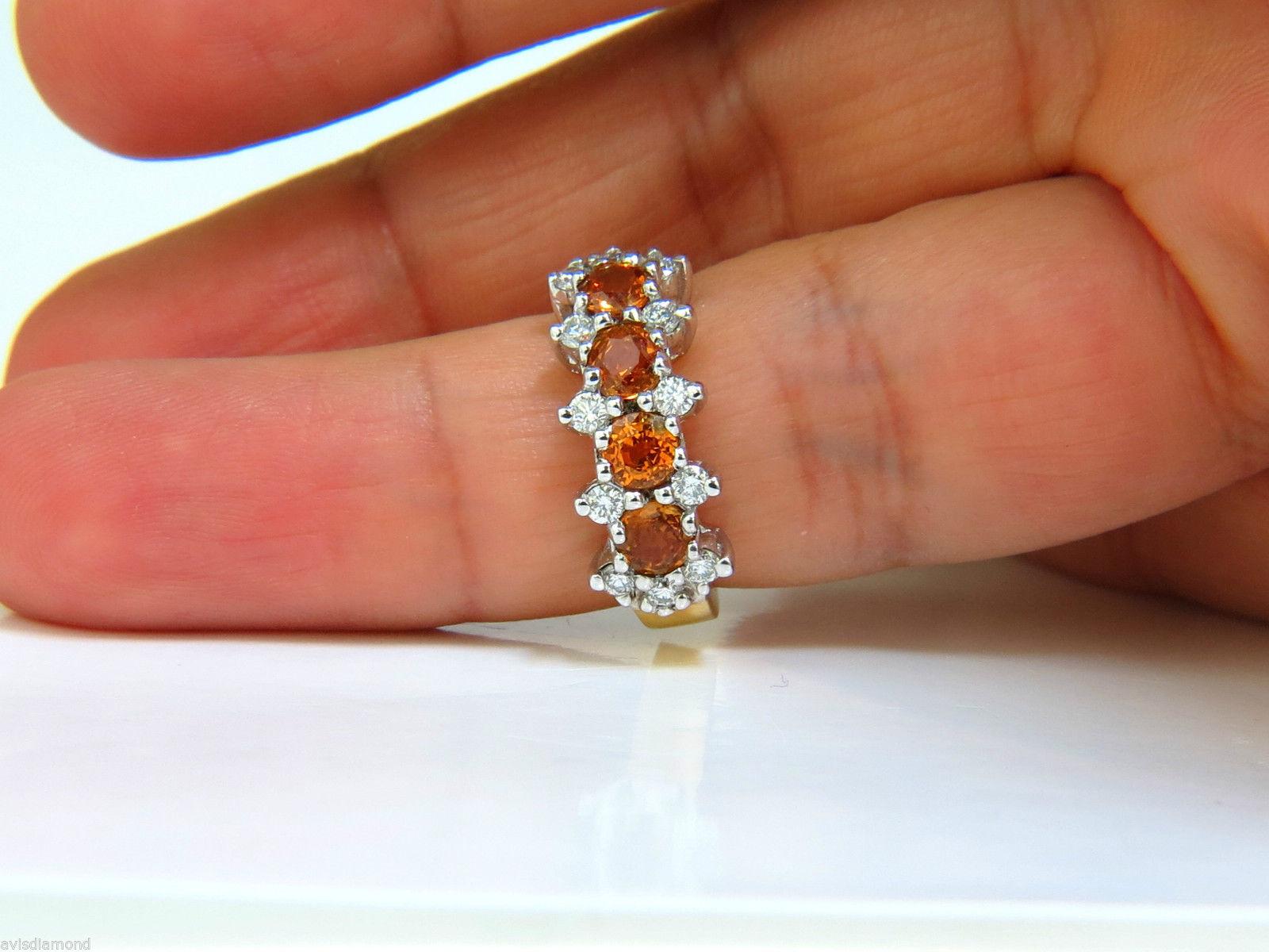 18 Karat, 2.27 Carat Natural Fine Gem Orange Sapphires Diamond Band Ring For Sale 3