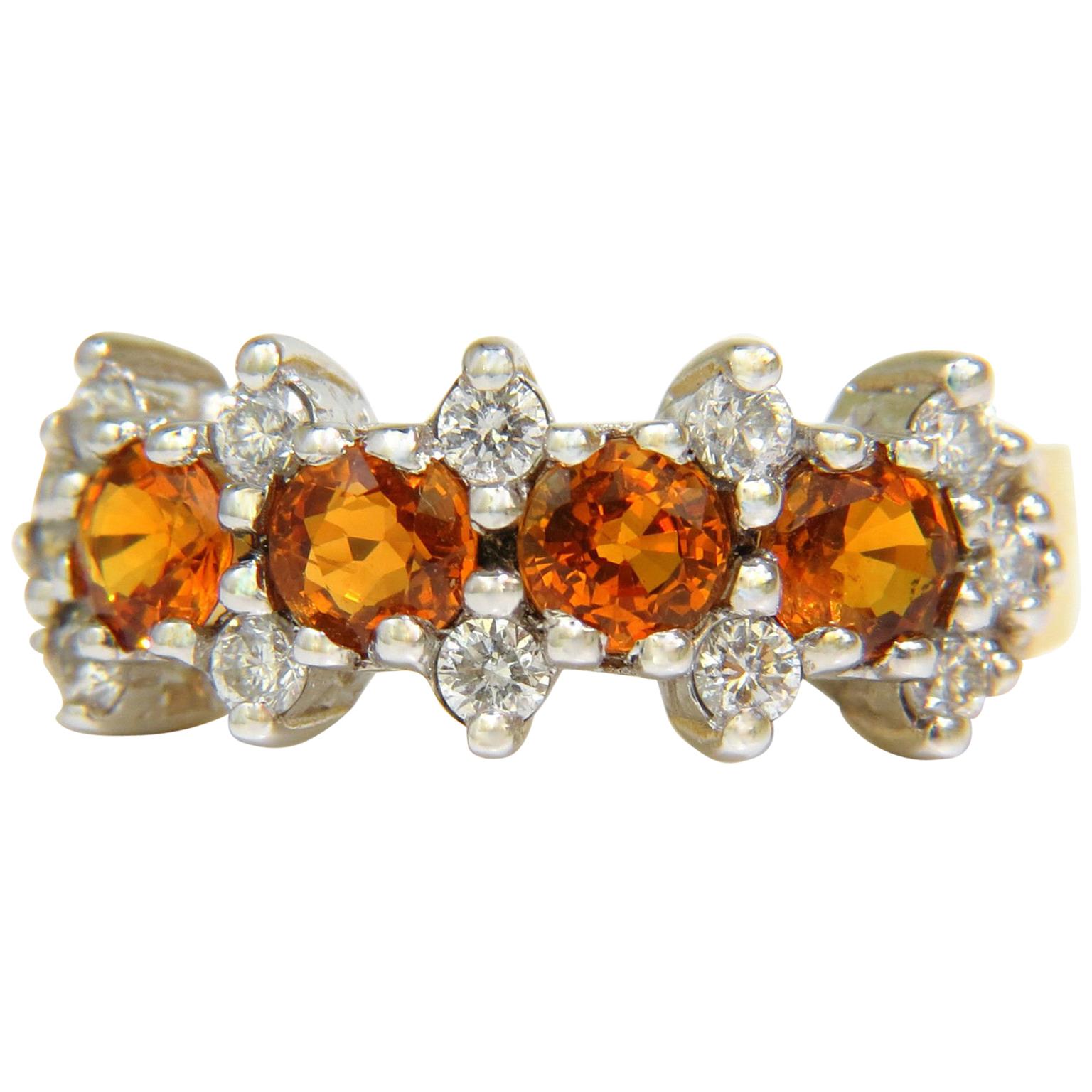18 Karat, 2.27 Carat Natural Fine Gem Orange Sapphires Diamond Band Ring For Sale