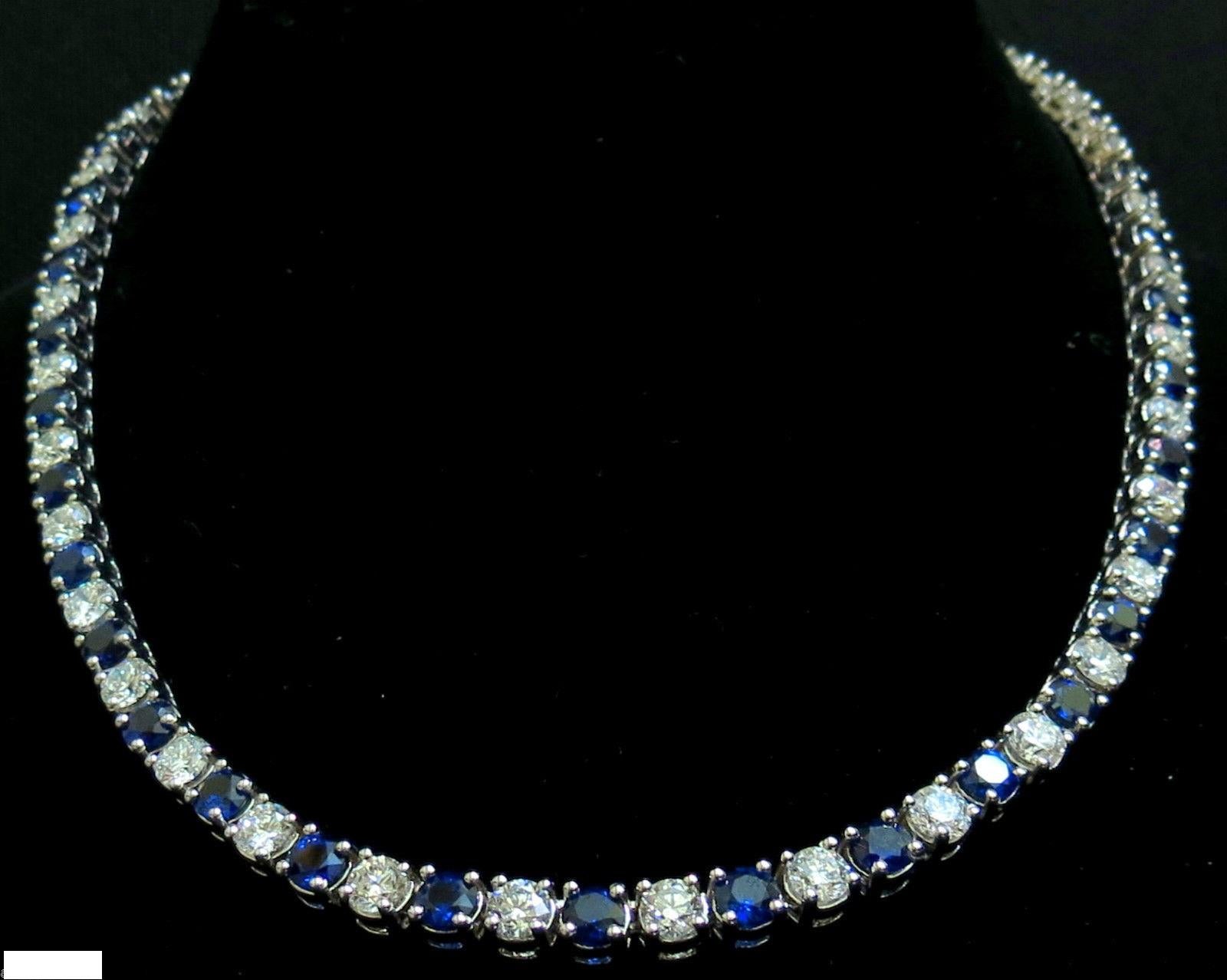 18 Karat 33.68 Carat Natural Top Gem Sapphire Diamond Necklace Best Eternity For Sale 4