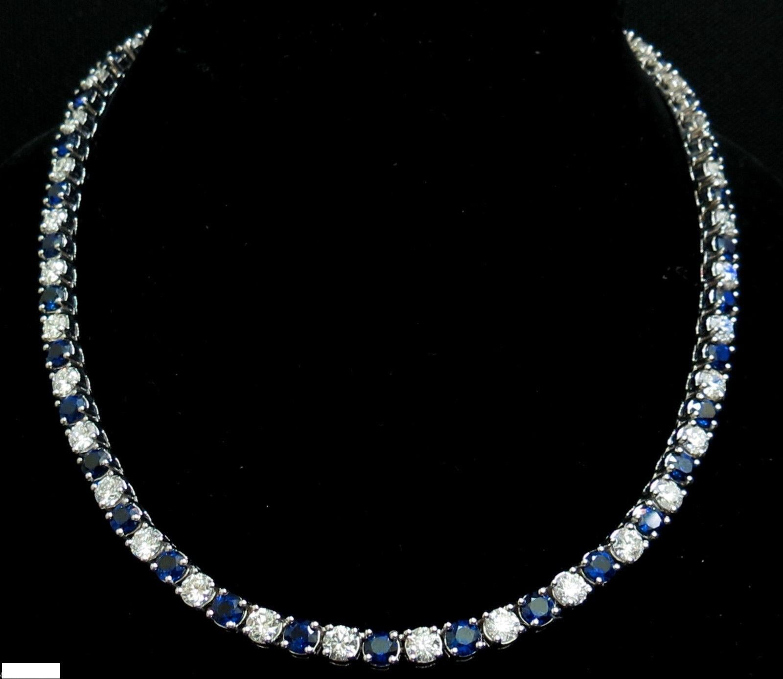 18 Karat 33.68 Carat Natural Top Gem Sapphire Diamond Necklace Best Eternity For Sale 5