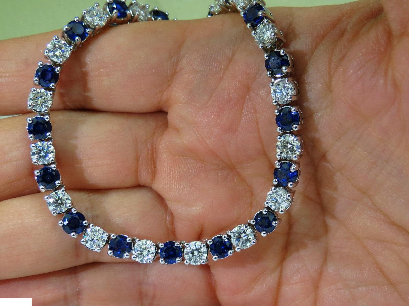 19.66ct. Natural Sapphires

Faceted Brilliant Rounds, Full cut 

Exceptional Clean clarity

Classic Bright Sparkling Royal Blue tone

Transparent 

Average: 5mm each

Sapphires in this quality takes much time to match



14.02ct. Diamonds.

Rounds,