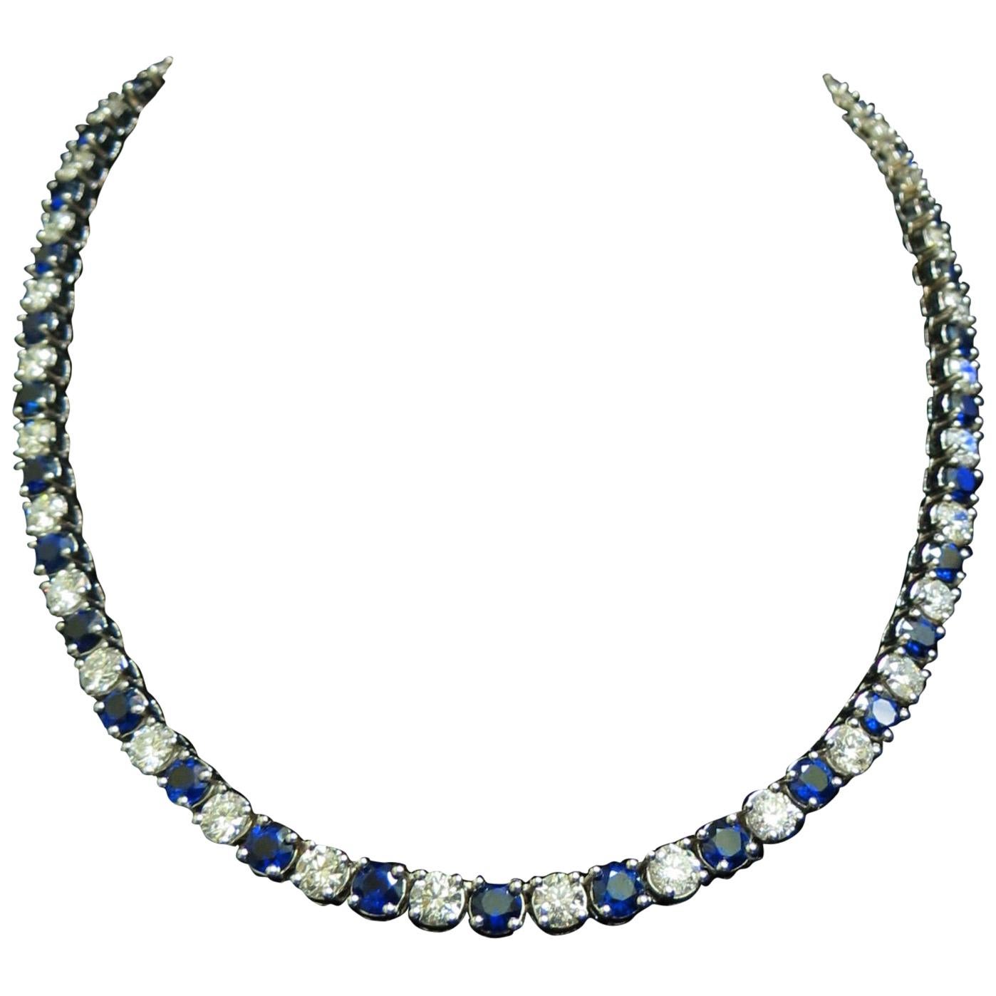 18 Karat 33.68 Carat Natural Top Gem Sapphire Diamond Necklace Best Eternity