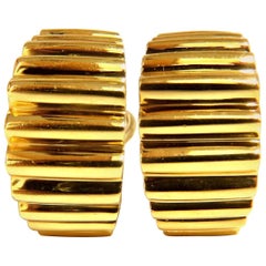 18 Karat 3D Regency Deco Grill Form Earrings Omega*