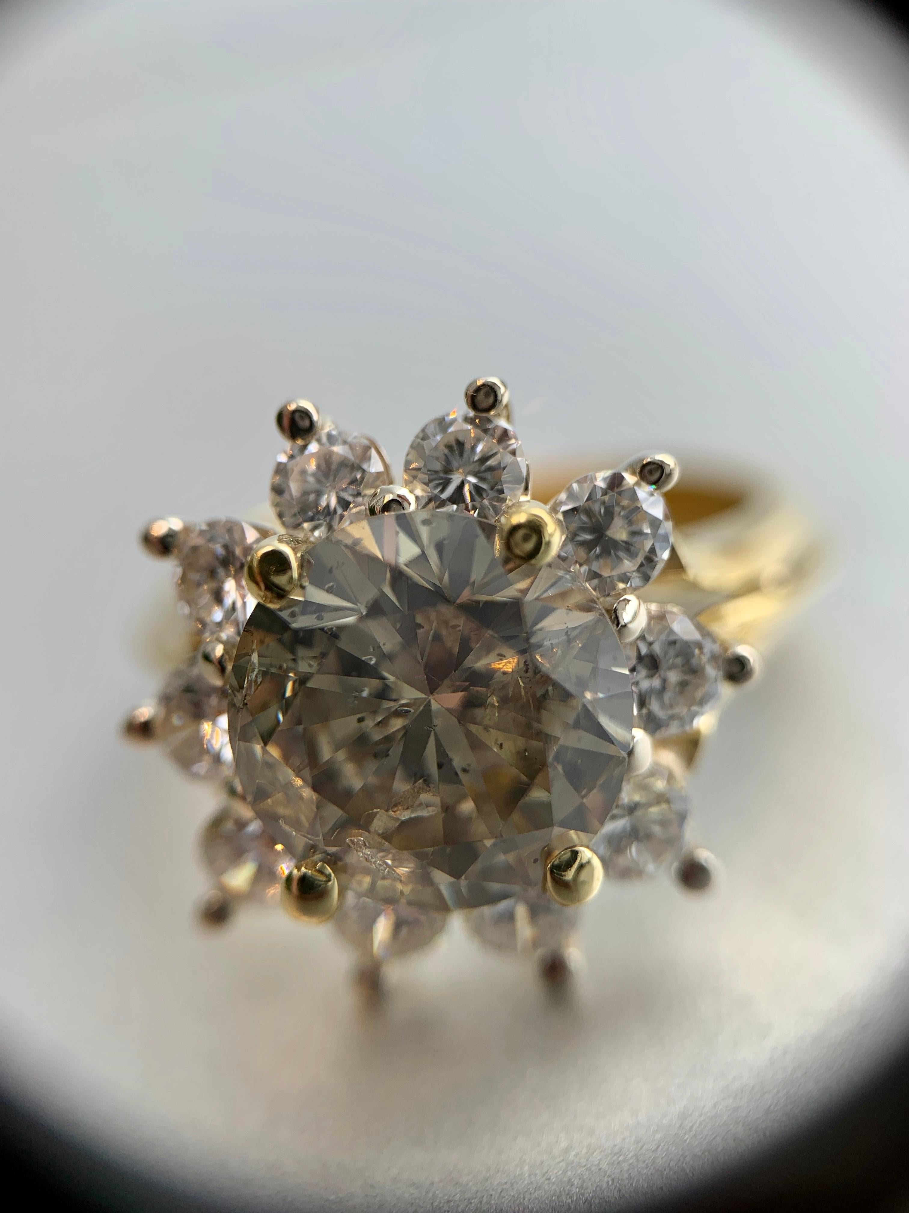 18 Karat 4.01 Carat Total Weight Diamond Vintage Halo Ring For Sale 6