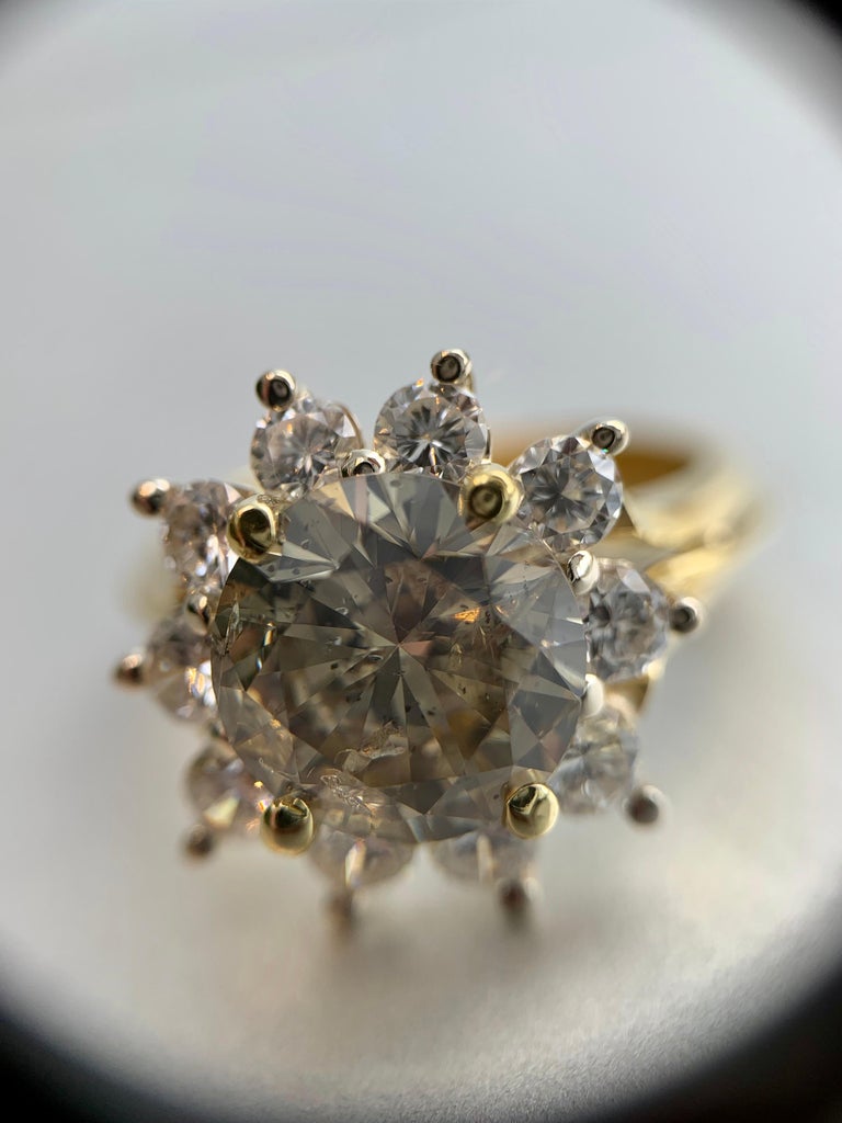 18 Karat 4.01 Carat Total Weight Diamond Vintage Halo Ring For Sale at ...