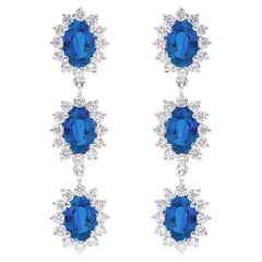 18 Karat 4.13 Carat Sapphire and Diamond Cluster Drop Earrings