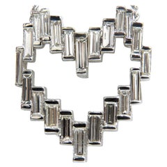 18 Karat 5.74 Carat Rare Architectural Long Baguette Diamond Heart Pendant Chain