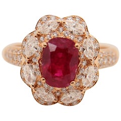 Bague en rubis de Birmanie de 2,57 carats et diamants couleur sang de pigeon, certifiés GRS, 18 carats